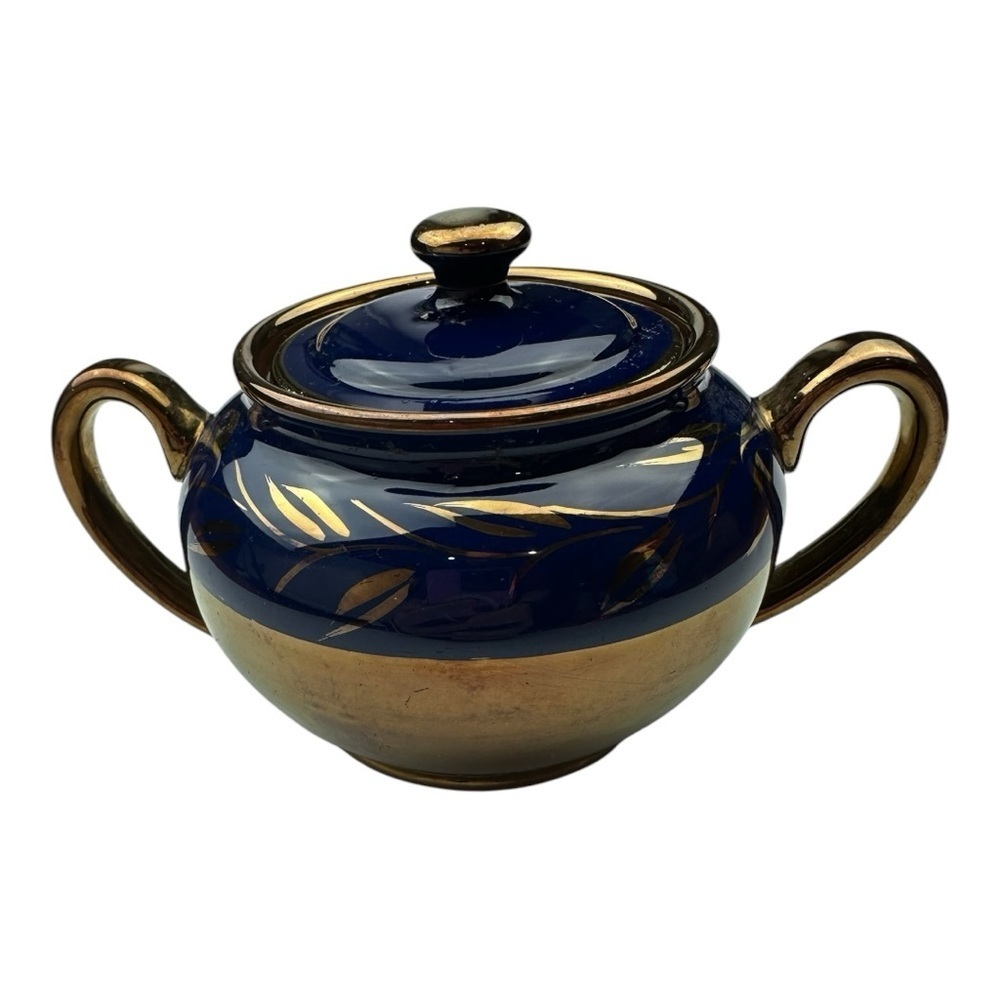 Vintage Sadler Sugar Bowl With Lid Blue Cobolt And Gold 1871